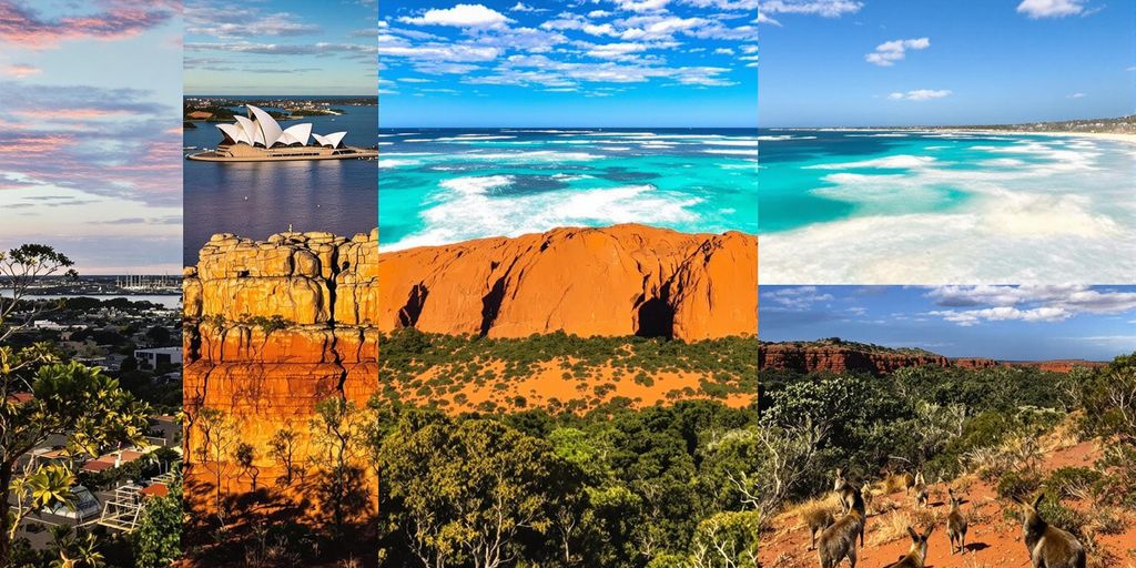 Australias naturskjønne landemerker med operahus og korallrev